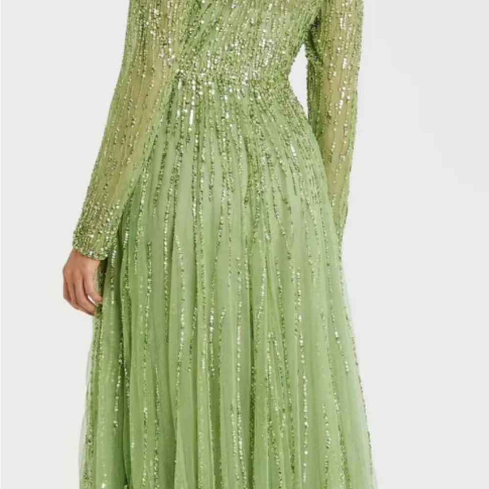 Mac Duggal Green Sequin Long Sleeve Gown - Picture 2 of 5